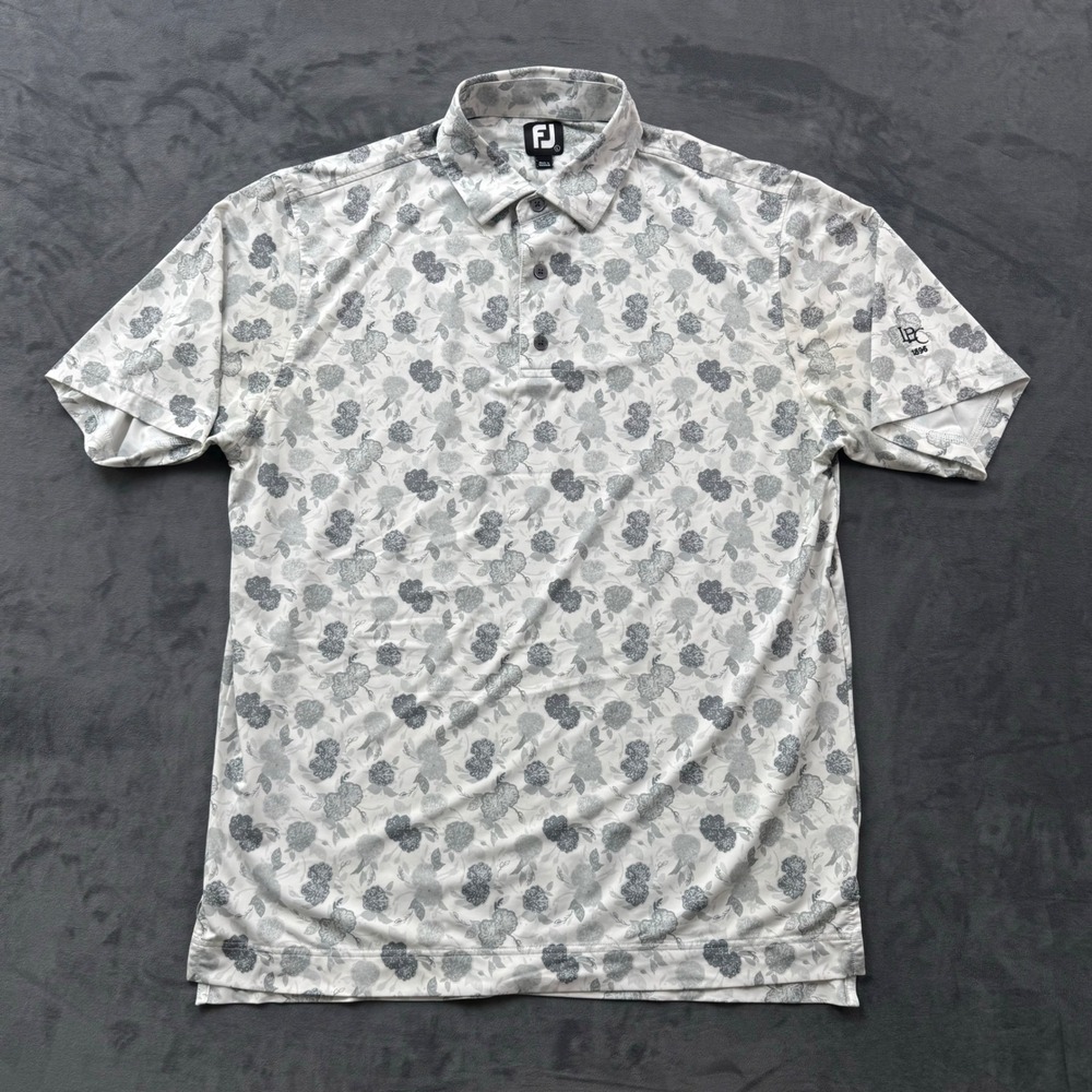 FootJoy Mens ProDry Floral Golf Polo Shirt Grey White LPC 1896 Logo Large
